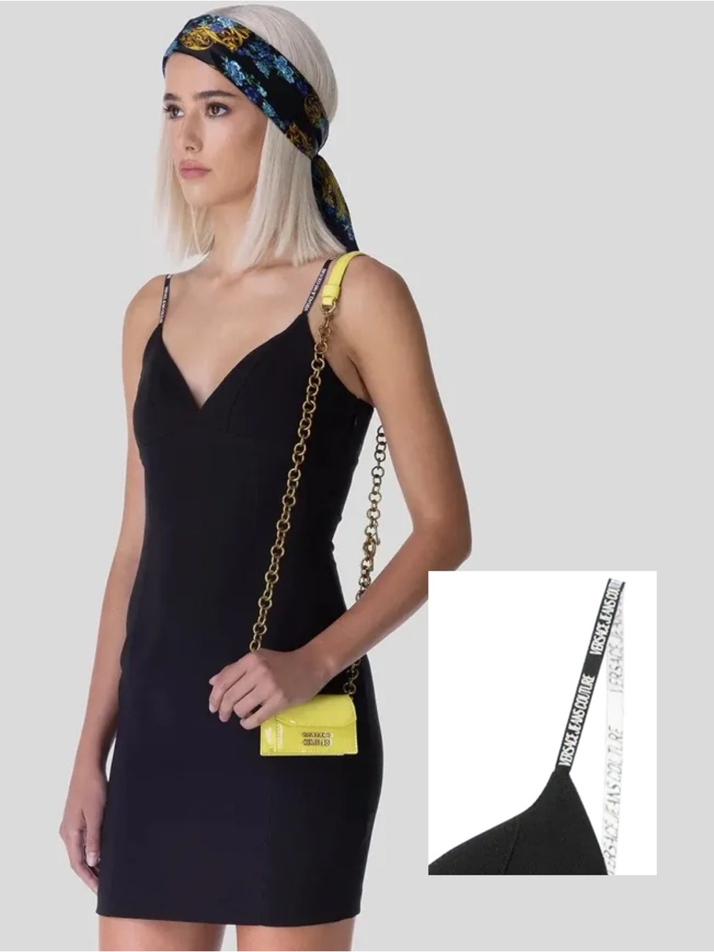 Versace Jeans Couture Logo Strap Tank Black Mini Dress